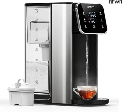 RFWR® Warmwaterdispenser met 4 temperatuurniveaus en 3 waterhoeveelheden, compact en energiezuinig, ideaal voor keuken en kantoor