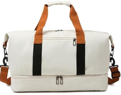 Sjtoer - Sporttas & reistas - dames en heren - Creme Beige, - schoenenvak - nat vak - lichte trainingstas - zwemtas - gymtas - weekendtas - fitness - yogatas