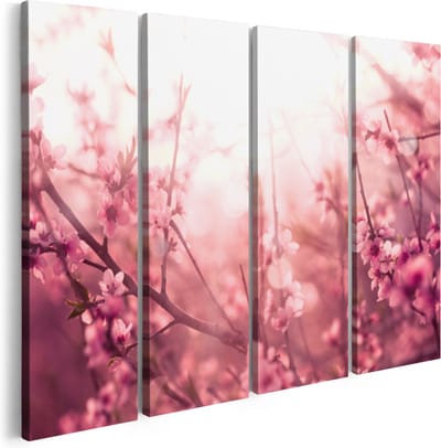 Artaza Canvas Schilderij Vierluik Roze Bloesemboom Met Zonneschijn - 160x120 - Groot - Foto Op Canvas - Canvas Print
