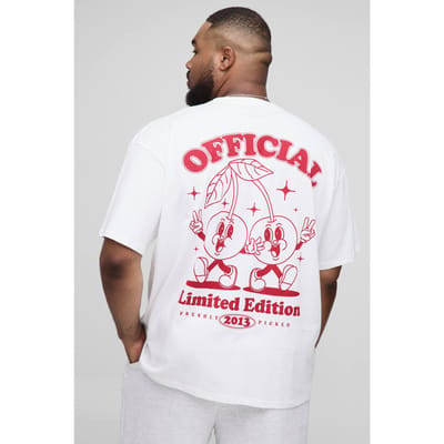 Plus Oversized Cherry Graphic T-Shirt | White | Size 2XL