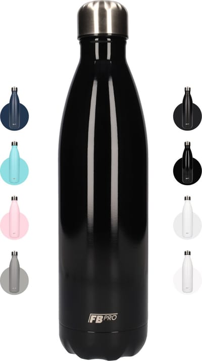 FBFS65, Thermosfles, Drinkfles, Waterfles - Modern & Slank Design - Thermos Fles voor de Warme en Koude Dagen - Dubbelwandig - Robuuste Thermoskan - 750ml - Glans Zwart