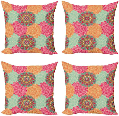 ABAKUHAUS Mandala Kussenhoes Set – 4x50 cm – Dubbelzijdig bedrukt – Fuchsia