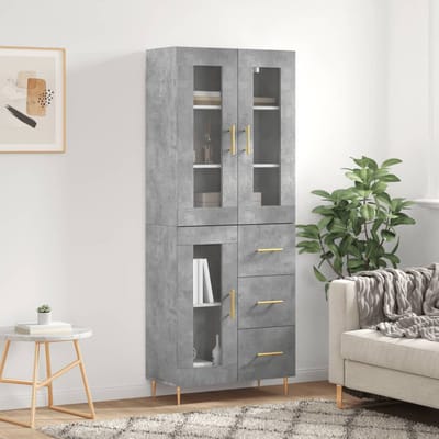 vidaXL - Hoge - kast - 69,5x34x180 - cm - bewerkt - hout - betongrijs