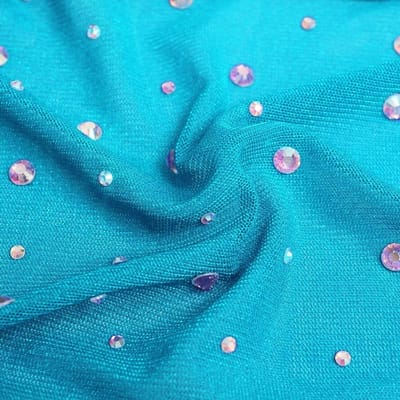 Rhinestone dansshirt met schouderverbinding, elastische mesh kwaliteit voor buikdansen en oosterse dans, trendy en comfortabel