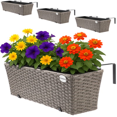 Casaria Polyrattan Balkon Plantenbak - 4 Stuks a 11 Liter – Beige