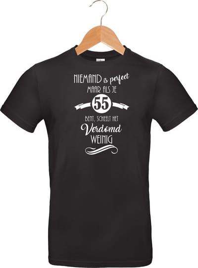 mijncadeautje - T-shirt unisex - zwart - Niemand is perfect - 55 jaar - maat S