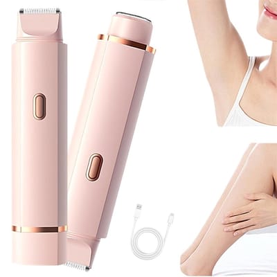 Ynkkvre - 2-in-1 Ladyshaves voor vrouwen - Scheerapparaat met dubbele kop voor vrouwen - Bikinilijntrimmer - Afneembaar en wasbaar - Comfortabel en zacht - Scheerapparaat voor het scheren van vrouwelijke lichaamsbeharing - Roze