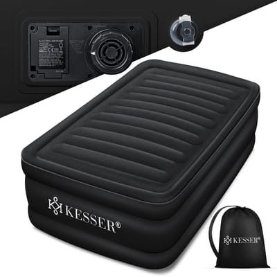 KESSER® Luchtbed Opblaasbaar Matras met Ingebouwde Elektrische Pomp Verhoogd Opblaasbaar Matras voor Overnachtende Gasten met Opbergtas en Reparatiekit - Enkel Zwart