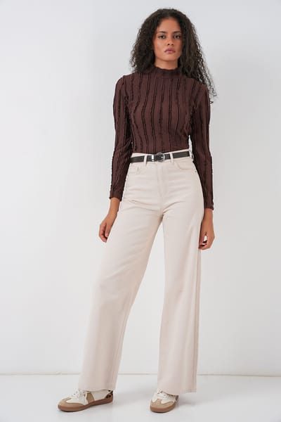 Gestructureerde Slim Fit Halve Turtleneck Blouse