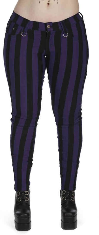 Banned - Forever Yours Striped Skinny fit broek - XS - Paars/Zwart