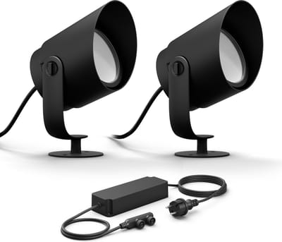 Philips Hue Lily XL Basisset van 2 Tuinspots (Antraciet) - Wit en Gekleurd Licht - Incl. 1 Voedingskabel - Tuinverlichting - Hue White and Color Ambiance