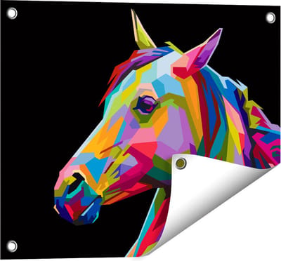 Gards Tuinposter Kleurrijke Paardenkop - Paard - Abstract - 50x40 cm - Tuindoek - Tuindecoratie - Wanddecoratie buiten - Tuinschilderij