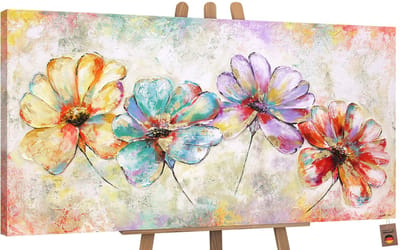 Canvas schilderij groot handgeschilderd prachtige bloemen botanisch – YS-Art Gallery – Luxe wanddecoratie voor woonkamer – Modern schilderij voor slaapkamer en kantoor