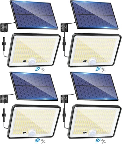 4x Buitenlamp op Zonne-energie met Bewegingsmelder en Afstandsbediening - 342 Leds, IP65