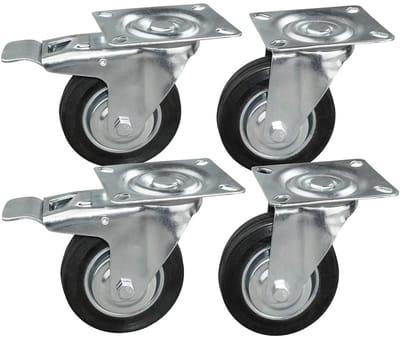 Transportwielen Set - Zwenkwielen met rem - Meubels Verplaatsen - Verzinkt Stalen Behuizing - 4 stuks 100 mm - Zilver