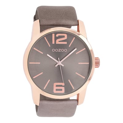 OOZOO Timepieces - Rosé goudkleurige horloge met bruine leren band - C9733