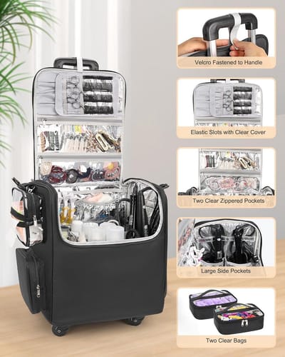 4-wheeled make-upcase met hittegeïsoleerde laag en instelbare compartimenten