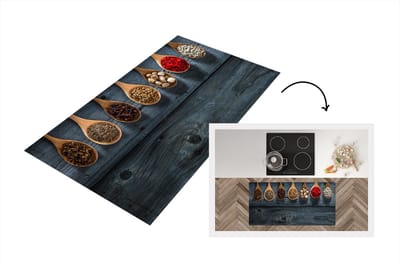 Keukenloper - Loper keuken - Kruiden op lepels op een houten achtergrond - 120x60 cm - Keukenloper vinyl