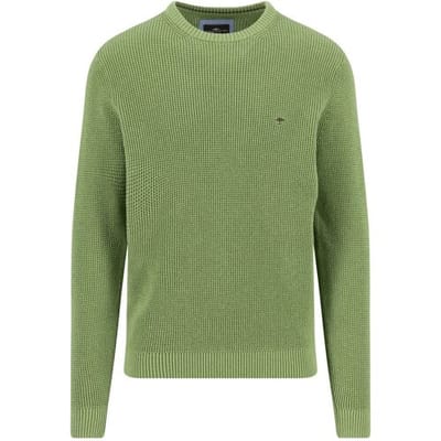 Fynch-Hatton Trui Uni Color O-Neck Structure Supersoft Cotton Avocado / male