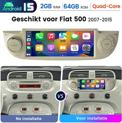 Hexinex Quad-Core autoradio Geschikt voor Fiat 500 (2007-2015) - Draadloos CarPlay, Android Auto, Ondersteunt DAB+, multimediaspeler, 2GB+64GB, Wit