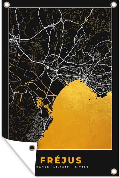 Muurdecoratie Kaart – Fréjus - Plattegrond – Frankrijk – Stadskaart - 120x180 cm - Tuinposter - Tuindoek