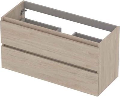 INK® wastafelonderkast 2 laden greeploos met houten keerlijst 100x40x52cm, ivoor eiken