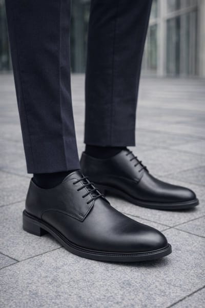 Herenchoenen leer, nette herenschoenen, leren veterschoenen, comfort schoenen 017 - Zwart- Maat 41