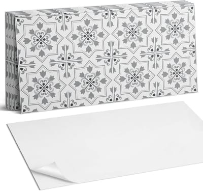 Coloray Plaktegels - Patroon met bloemmotieven Wandtegel Zelfklevend - 60 cm x 30 cm - Grijs Plaktegels - 6 stuks - Rechthoek PVC Tegels - Plaktegels Keuken - Zelfklevende Vloertegels Badkamer - Vinyltegels Vloer Zelfklevend - Zelfklevende Wandtegels