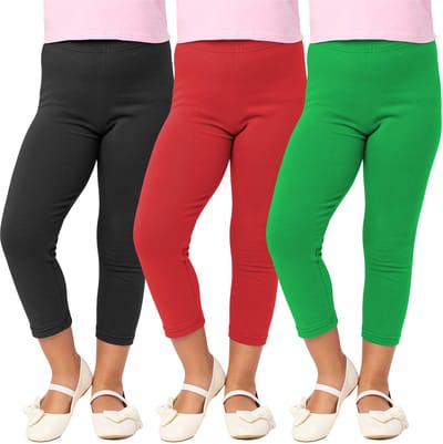 Merry Style 3 Pak Meisjes Leggings - Sport - Vrijetijdsbroek – Capri - Katoen - Zwart/Rood/Groen – 110 - MS-MS10-226-LE