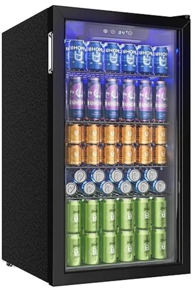 Rolu Mini Koelkast – Blikjes Koeler – 90 Liter – 126 Blikjes - Luchtgekoeld 0 °C Tot 16 °C – Glazen Deur – LED Verlichting