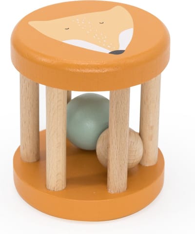 Trixie Houten Rollende Rammelaar - Mr. Fox - Eerste speelgoed baby - Kraamcadeau - Voor Jongens & Meisjes