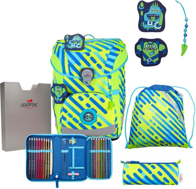 DerDieDas Schooltas ErgoFlex Easy Exklusiv Neon Schulranzenset 5-delig Monster Neongroen