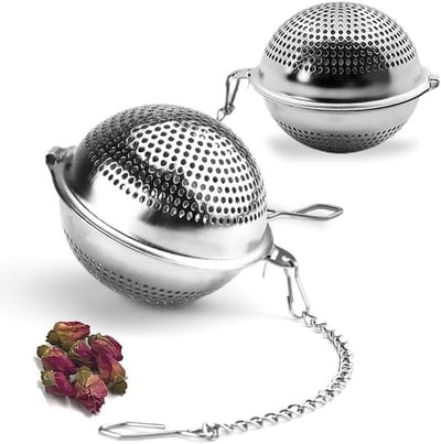 2 Stuks Theezeefballen met Kettingen - RVS Thee Infuser van 4.5 cm, Herbruikbare Zeef voor Losse Thee, Kruidige Melanges en Specerijen, Geschikt voor Theepot en Mok