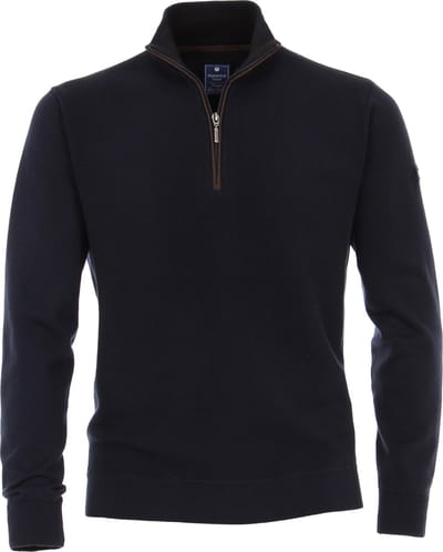 Redmond heren trui katoen - schipperstrui met rits - donker blauw