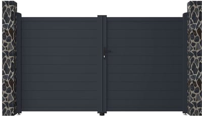 Vente-unique Gemotoriseerde draaipoort van aluminium antraciet - L305 x 181cm - NAZARIO