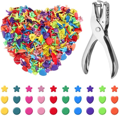 Set van 301 metalen patroonclips met 3 mm perforator, kleurrijk design (rond, hart, bloem) voor doe-het-zelf handwerk, scrapbooking, kaarten maken en kantoorhechtingen