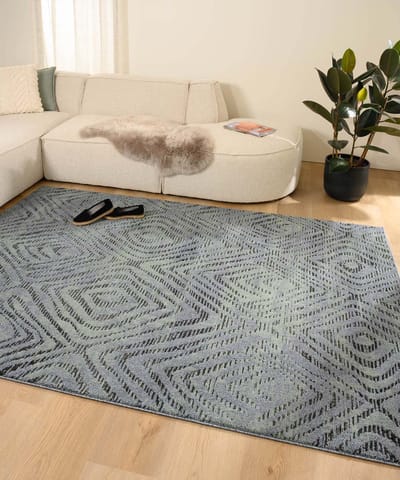 Retro vloerkleed - Fancy Diamond petrol 120x170