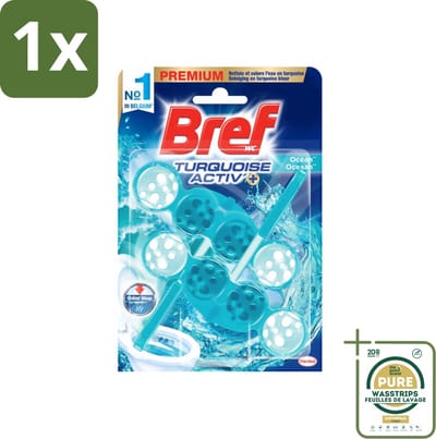1 x Bref WC - Turquoise Activ+ - Toiletblok - Oceaan - 2 Blokken- Toilet - Toiletblok - Oceaanfrisheid - Reiniging - Anti-kalk