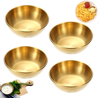 4 stuks - Dipschaal - Roestvrijstalen sauskom - Roestvrijstalen dipschaal - Goudkleurig - Specerijenschaal - Sojasausschaal voor thuisgebruik - Ronde dipschaal - Kruidenschaal