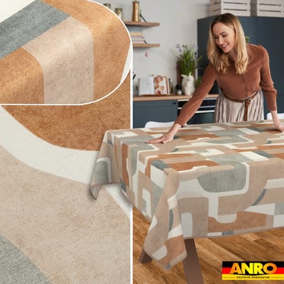 ANRO Tafelkleed Bloemenpatroon Beige 160x100cm Met sierband Afwasbaar Waterafstotend Binnen & Buiten