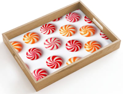 Dienblad hout 40x30 cm - Schootdienblad - Snoep - Patroon - Rood - Oranje - Borrelplank rechthoek - Plateau dienbladen