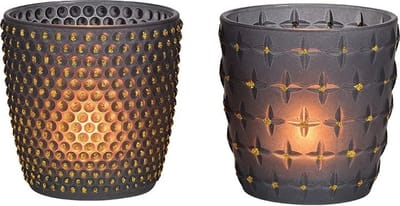 Waxinelichthouders Glas Set - Grijs / Goud Glitter - G.Wurm