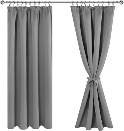 Famanu – Verduisteringsgordijnen - ondoorzichtig - plooiband - woonkamer - slaapkamer - thermisch - grijs - 175 x 140 cm (h x b) - 2 - delige set