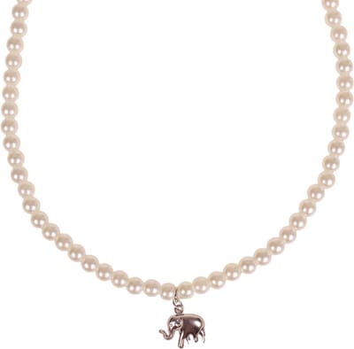 Parelketting in kindermaat - ivoorkleurige imitatieparels 6mm - Hangertje Olifant zilverkleurig 1,5cm