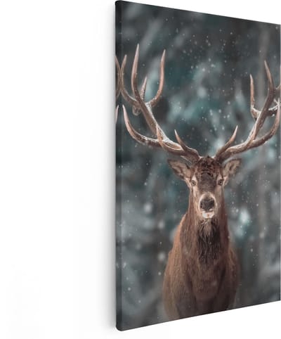 Artaza Canvas Schilderij Hert - 80x120 cm - Groot - Wanddecoratie Gewei - Muurdecoratie Winter - Schilderijen Op Canvas