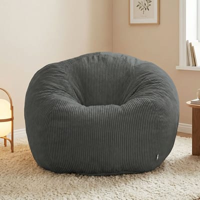 HomeMiYN Rondvormige Zitzak Sofa – Grijs – Zachte Techstof – 180 kg Capaciteit – Gezellig & Stijlvol – Perfect voor Woonkamer, Slaapkamer & Thuiswerkplek