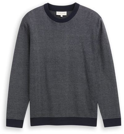 Tom Tailor - Gebreide trui van katoen - Maat XXXL - navy offwhite dot stripe