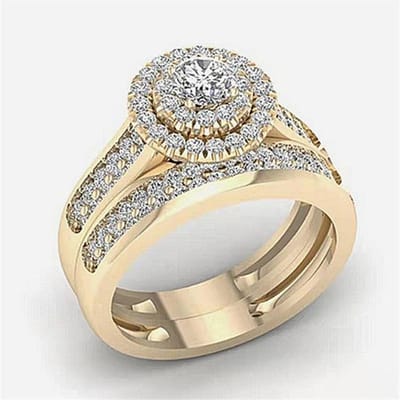 Mifeiya Luxe Bruiloft Verloving Liefdesring Set Bling Iced Out Geometrisch AAA Zirkonia Kristal Ring voor Stel Vrouwen Mannen 5 gray