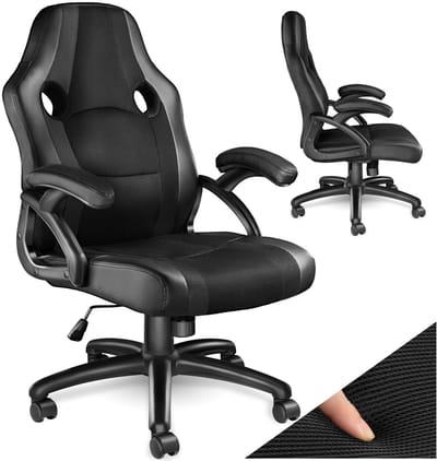 tectake® Racing bureaustoel - Gamestoel met schommelfunctie - Ergonomische directiestoel - In hoogte verstelbare, draaibare stoel met wielen - PC-Stoel - Maximale belasting 100 KG - Zwart