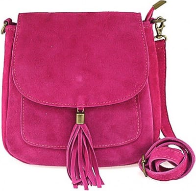 Fuchsia Suède Schoudertas Tassle - Fuchsia - Suède - Italiaans Leder - Boho Schoudertassen